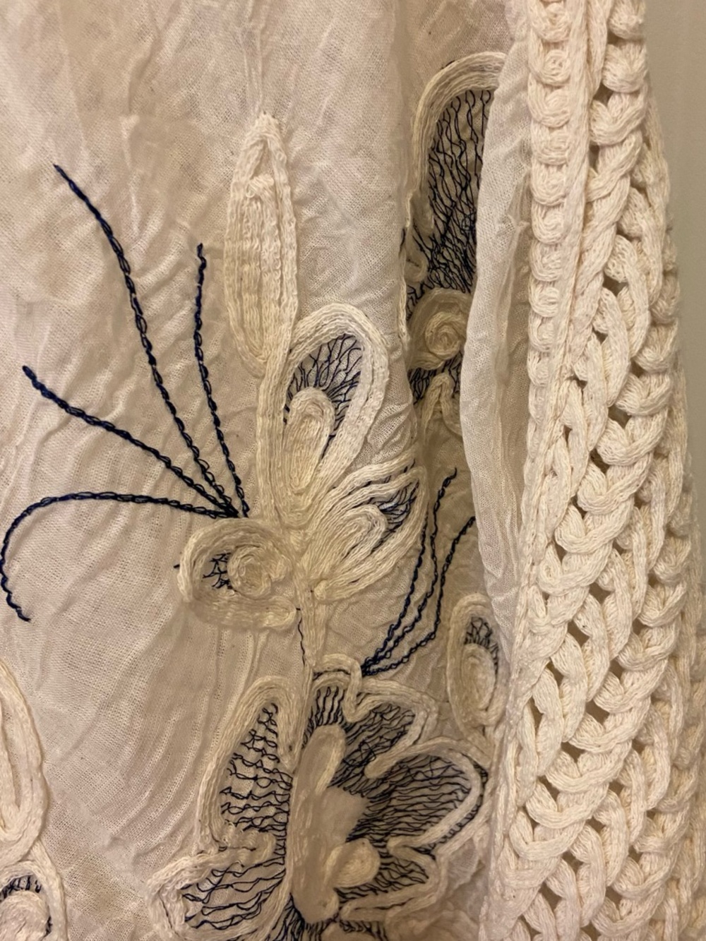 Rachel Zoe Open-Knit Crochet Top in Cream and Navy Embroidery - Picture 3 of 12